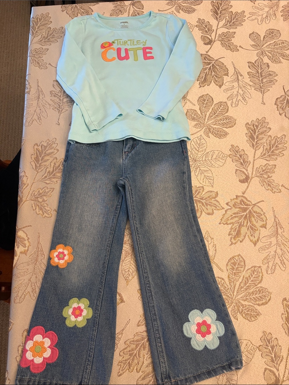 Vintage Gymboree Turtley Cute Floral Jeans Outfit Size 4/5